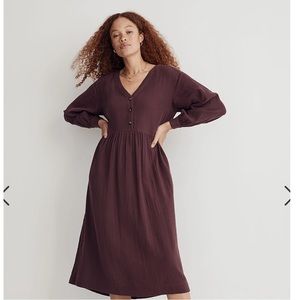 EUC Madewell Lightspun Button-Front Midi Dress size 8 dark fig color, very soft!